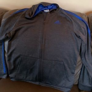 Boys Adidas Gray/Blue Zipper Sweatshirt, L (14/16)